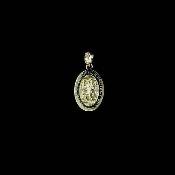 Real 10K Yellow Gold Diamond Cut Saint Christopher Pendant - Picture 1 of 8